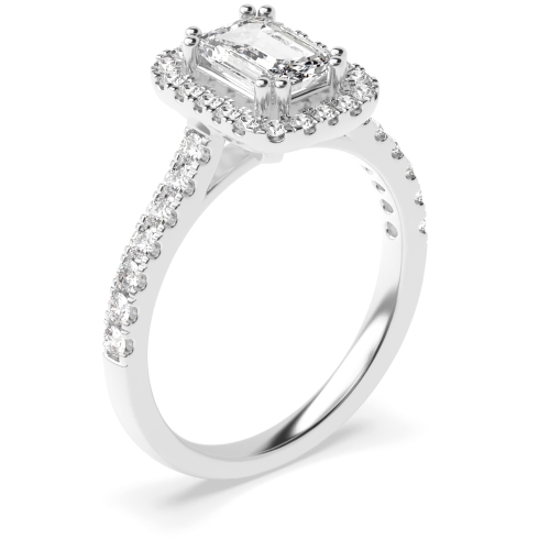 2 carat 4 Prong Setting Emerald Shape  Halo Diamond Engagement Rings