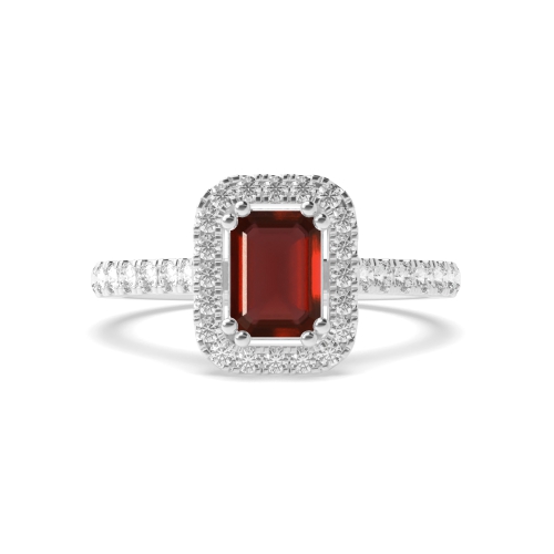 Emerald Twin Claws Garnet Halo Engagement Ring