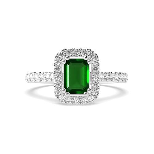 4 Prong Twin claws Emerald Halo Engagement Rings