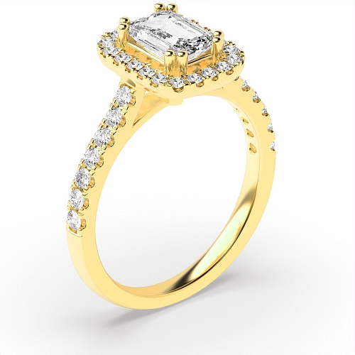 4 Prong Yellow Gold Twin claws Side Stone Engagement Rings