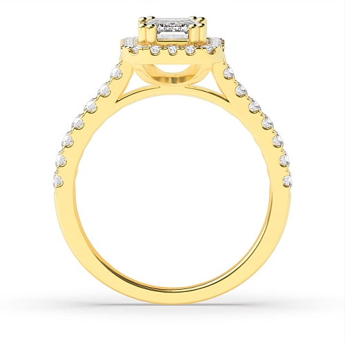 4 Prong Yellow Gold Twin claws Side Stone Engagement Rings