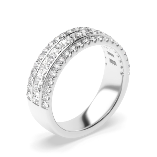 channel setting princess and round diamond half eternity ring