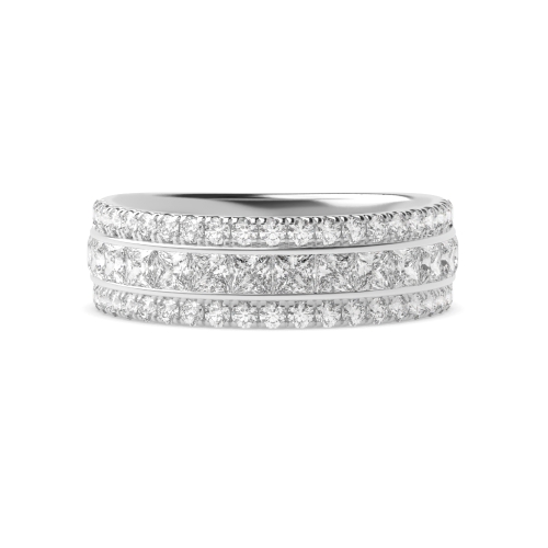 Channel Setting Princess Three row round and Half Eternity Engagement Rings