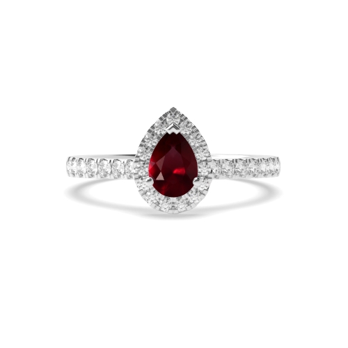 4 Prong Setting Pear Shape  Halo Ruby Engagement Rings