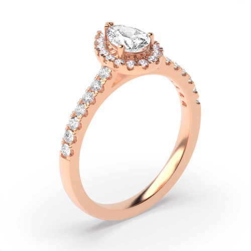 4 Prong Setting Pear Shape  Halo Diamond Engagement Rings