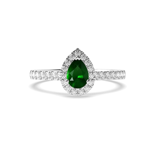 Shoulder set Emerald Halo Engagement Rings