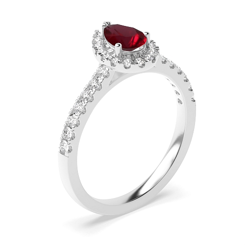 Prong Pear Ruby Halo Engagement Ring