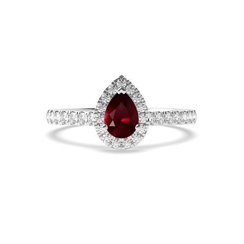 Prong Pear Ruby Halo Engagement Ring