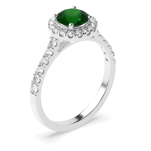 Prong set shank Emerald Halo Engagement Rings