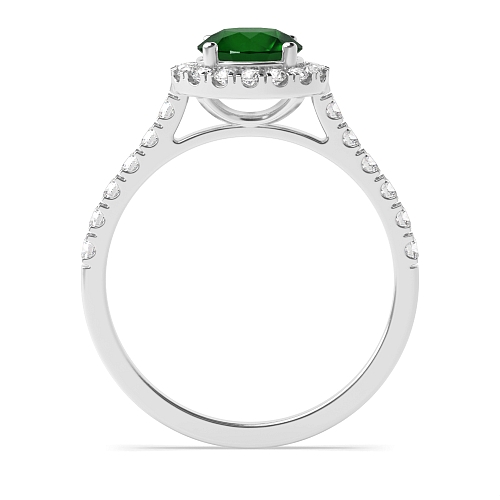 Prong set shank Emerald Halo Engagement Rings