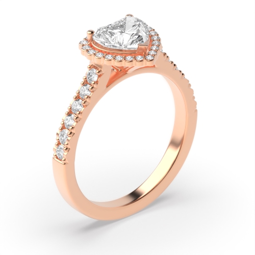 4 Prong Heart Rose Gold Halo Engagement Rings