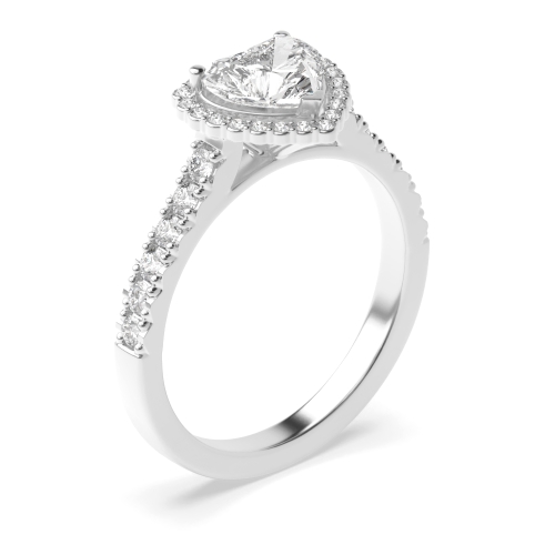 4 Prong Heart White Gold Halo Engagement Rings