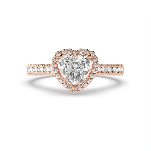 Prong Heart Rose Gold Classic mid set Halo Engagement Rings