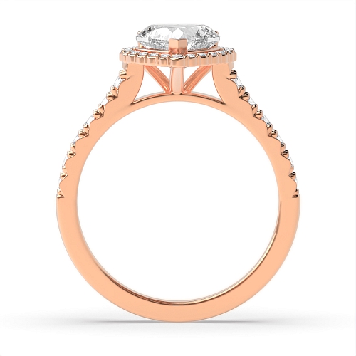 Prong Heart Rose Gold Classic mid set Halo Engagement Rings