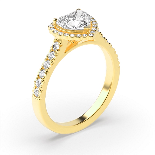 Prong Heart Yellow Gold Classic mid set Engagement Rings