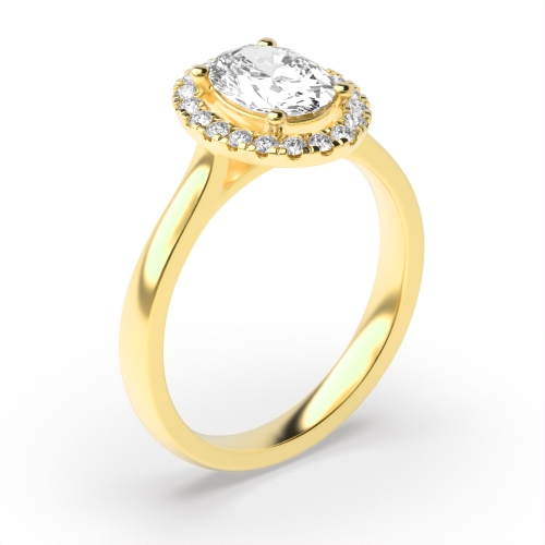 4 Prong Setting Oval Shape Circle of Diamond Halo Diamond Engagement Rings