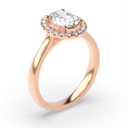 4 Prong Oval Rose Gold Plain shank Halo Engagement Rings