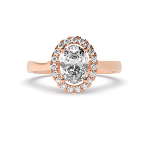 4 Prong Oval Rose Gold Plain shank Halo Engagement Rings