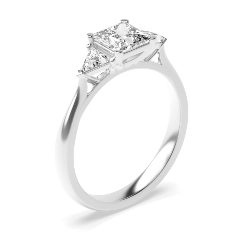 Princess and Trillion Diamond Three Stone Engagement Rings