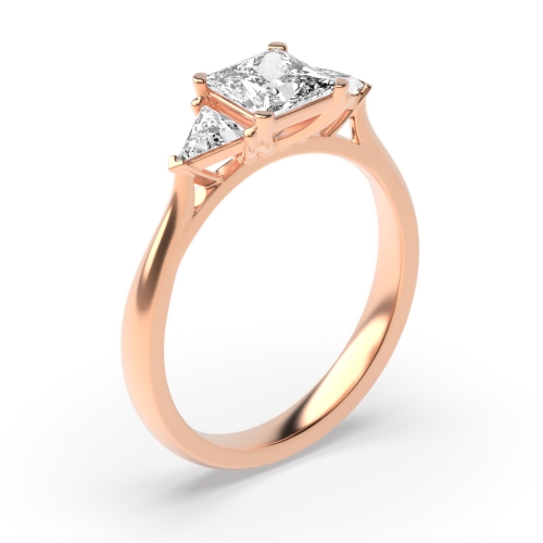 4 Prong Princess/Trillion Rose Gold Raised set Trilogy Engagement Rings