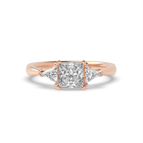 4 Prong Princess/Trillion Rose Gold Raised set Trilogy Engagement Rings