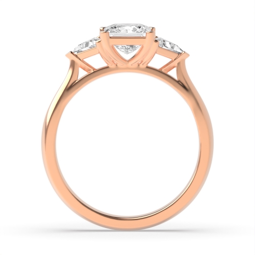 4 Prong Princess/Trillion Rose Gold Raised set Trilogy Engagement Rings