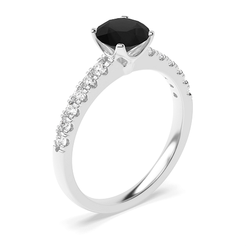 4 Prong Modern flower style Black Diamond Engagement Rings