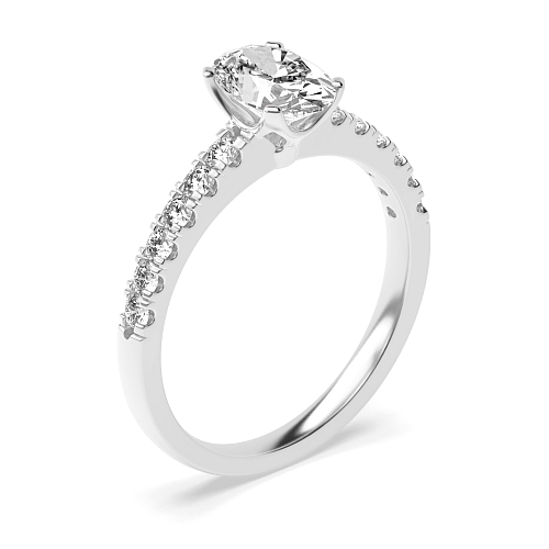 4 Prong Oval Modern flower style Side Stone Engagement Ring