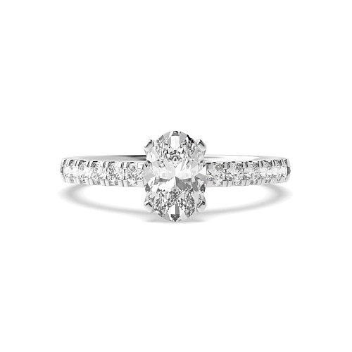 4 Prong Oval Modern flower style Side Stone Engagement Ring