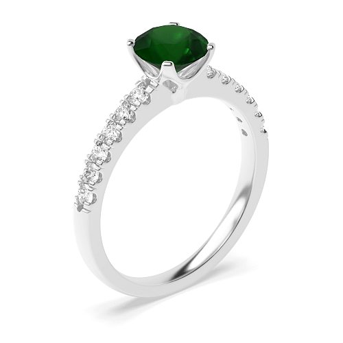 4 Prong Modern flower style Emerald Side Stone Engagement Rings