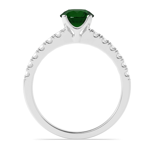 4 Prong Modern flower style Emerald Side Stone Engagement Rings