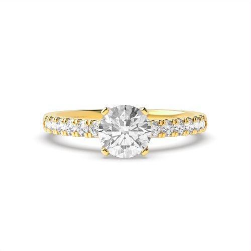 4 Prong Yellow Gold Modern flower style Side Stone Engagement Rings