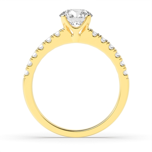 4 Prong Yellow Gold Modern flower style Side Stone Engagement Rings