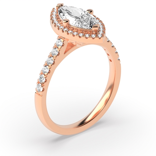 4 Prong Marquise Rose Gold Classic Halo Engagement Rings