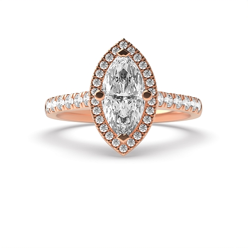 4 Prong Marquise Rose Gold Classic Halo Engagement Rings