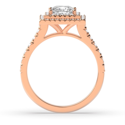 4 Prong Princess Rose Gold Double Halo Engagement Rings