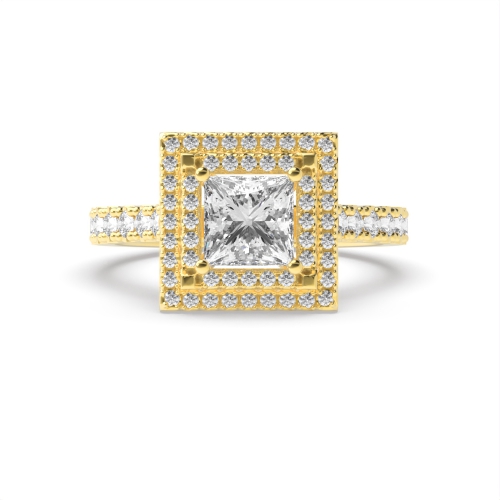 4 Prong Princess Yellow Gold Double Engagement Rings
