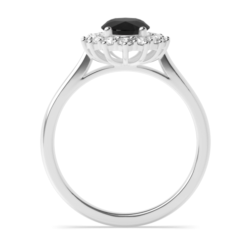 4 Prong Oval Flower Black Diamond Halo Engagement Ring
