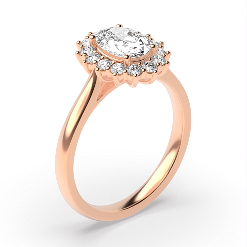 4 Prong Oval Rose Gold Flower Halo Engagement Rings