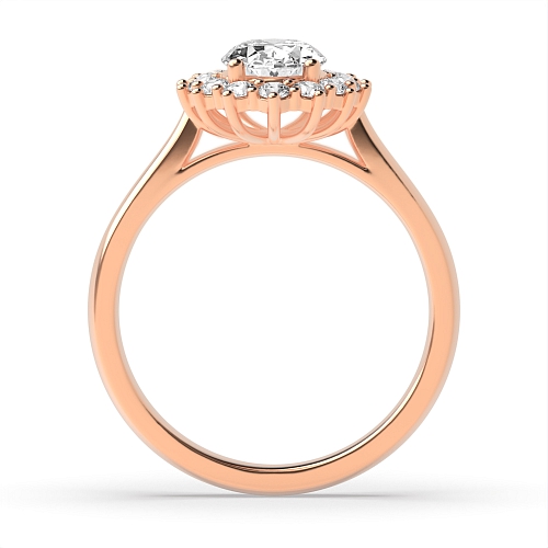 4 Prong Oval Rose Gold Flower Halo Engagement Rings