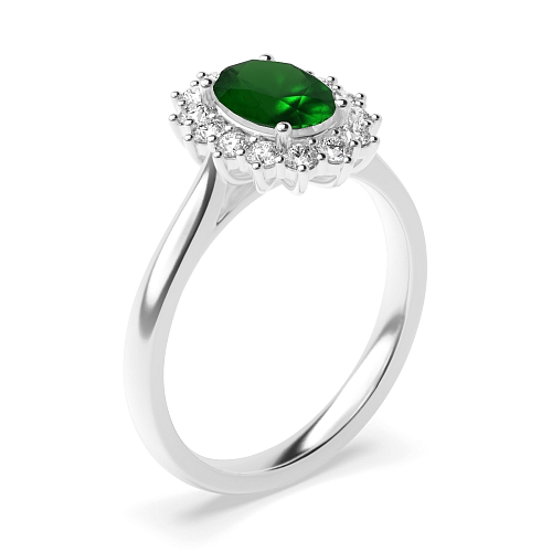 4 Prong Oval Flower Emerald Halo Engagement Rings