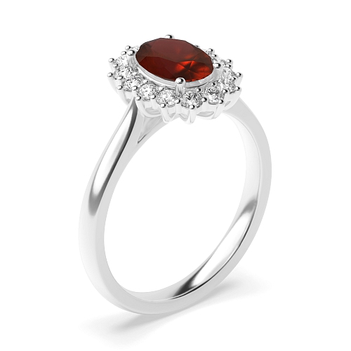 4 Prong Oval Flower Garnet Halo Engagement Rings