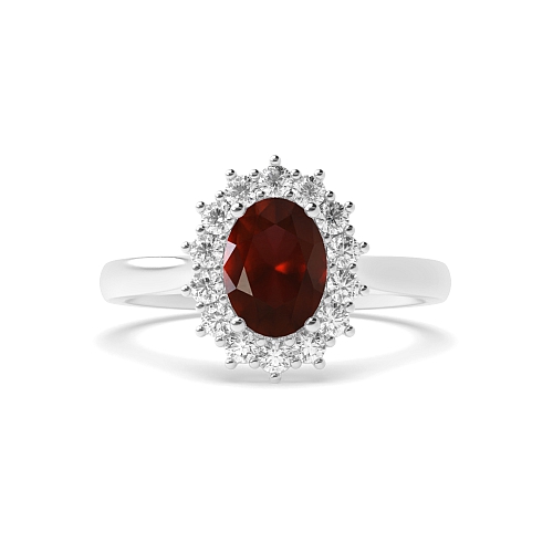 4 Prong Oval Flower Garnet Halo Engagement Rings