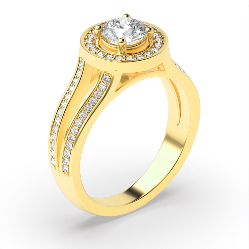 4 Prong Round Yellow Gold Split band Engagement Rings