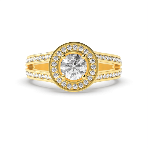 4 Prong Round Yellow Gold Split band Engagement Rings
