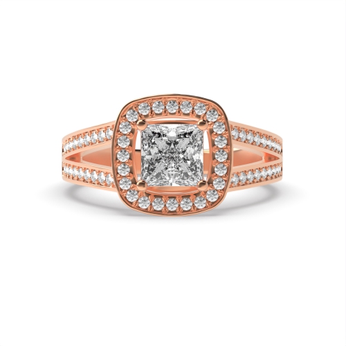 4 Prong Princess Rose Gold Split band Halo Engagement Rings