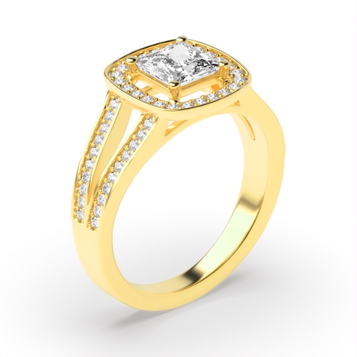 4 Prong Princess Yellow Gold Split band Engagement Rings