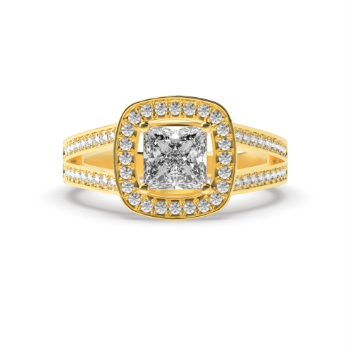 4 Prong Princess Yellow Gold Split band Engagement Rings