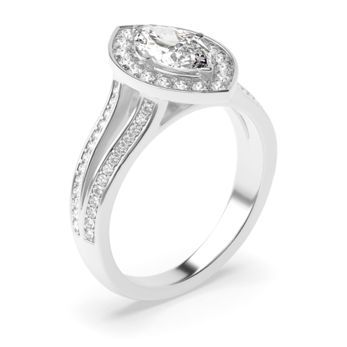 4 Prong Setting Marquise Shape Split Band Halo Lab Grown Diamond Engagement Rings