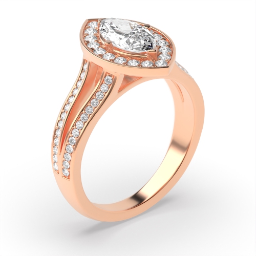 4 Prong Marquise Rose Gold Split band Halo Engagement Rings